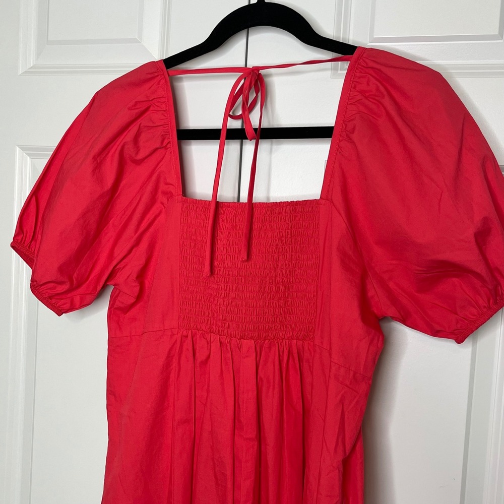 Draper James Puff Sleeve Smocked Back Mini Dress NWT Small Red Pink Cotton - Picture 7 of 12